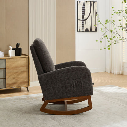 Rocking Chair For Nursery, High Back Glider Chair With Retractable Footrest, Side Pocket, Rocking Accent Armchair With Rubber Wood Legs For Living Room / Bedroom - Charcoal