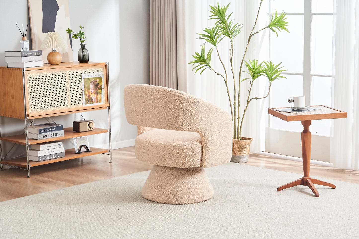Swivel Accent Chair Armchair, Round Barrel Chair For Living Room Bedroom - Cream