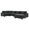 U Shaped Sectional Sofa 6 Seat Couch Set With Oversized Ottoman, Hidden Armrest Storage And Cup Holders USB Charging Ports Wide Seat Sofa - Black