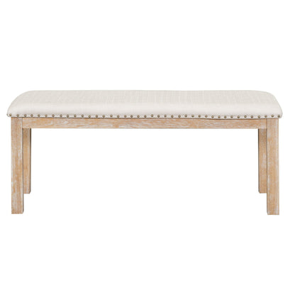 Topmax - 6 Piece Farmhouse Extendable Dining Table With Footrest, 4 Upholstered Dining Chairs And Dining Bench, Two 11" Removable Leaf - Natural / Beige