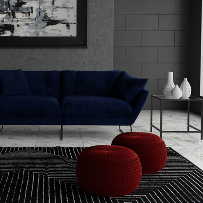 Grafton - Velvet Round Pouf - Maroon