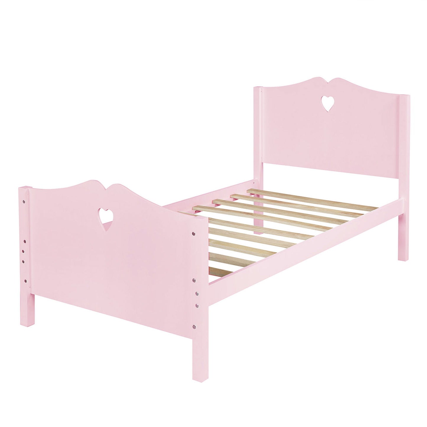 Twin Size Platform Bed With Headboard, Footboard And Slat Support - Pink