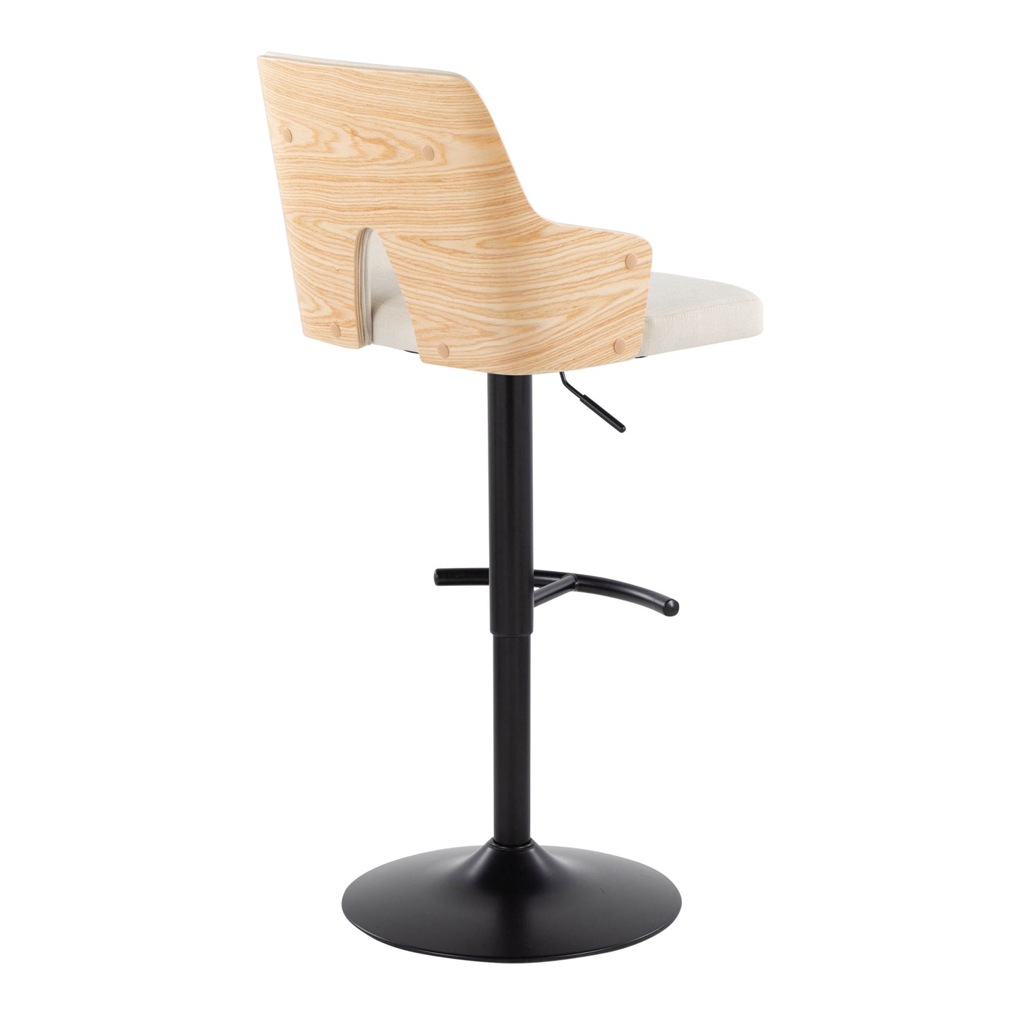 Stella - Contemporary Adjustable Barstool Stool With Swivel With Rounded T Footrest (Set of 2) - Black / Natural / Cream