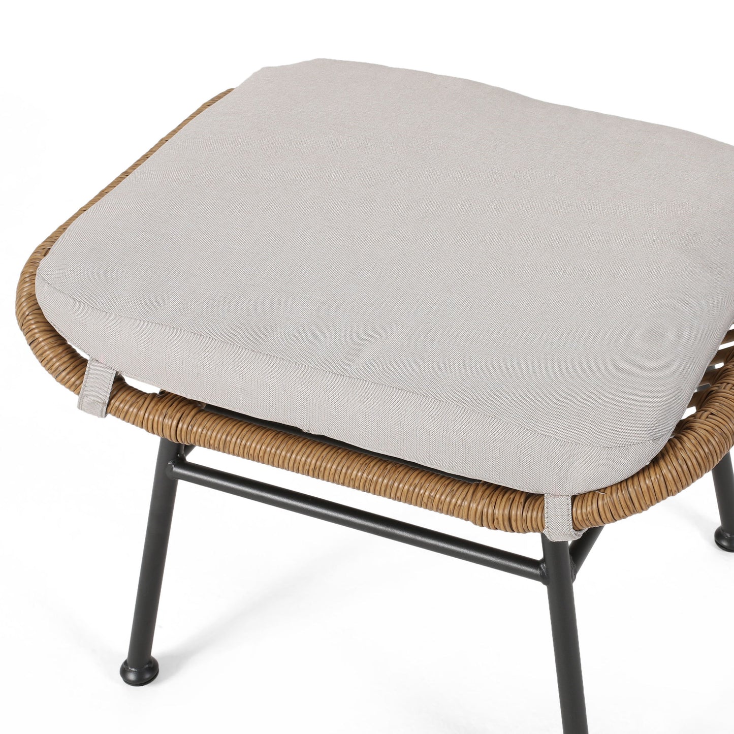 Outdoor Modern Boho Wicker Ottoman With Cushions (Set of 2) - Beige / Brown