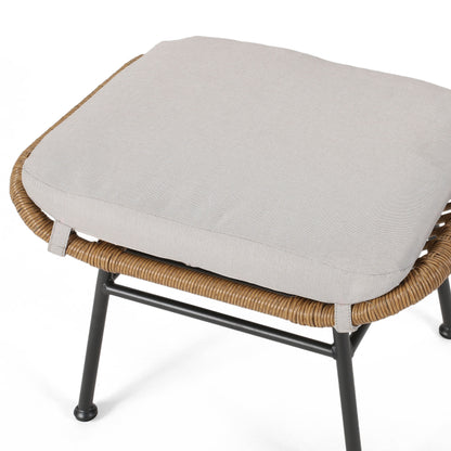 Outdoor Modern Boho Wicker Ottoman With Cushions (Set of 2) - Beige / Brown