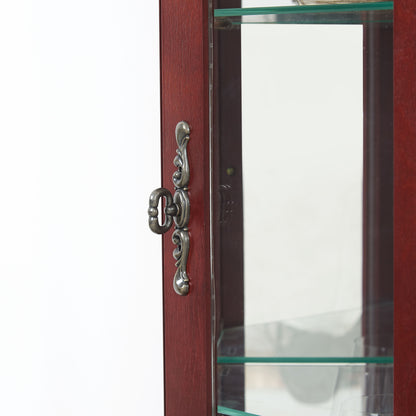 Corner Curio Cabinet With Lights, Adjustable Tempered Glass Shelves, Mirrored Back, Display Cabinet (E26 Light Bulb Not Included) - Cherry