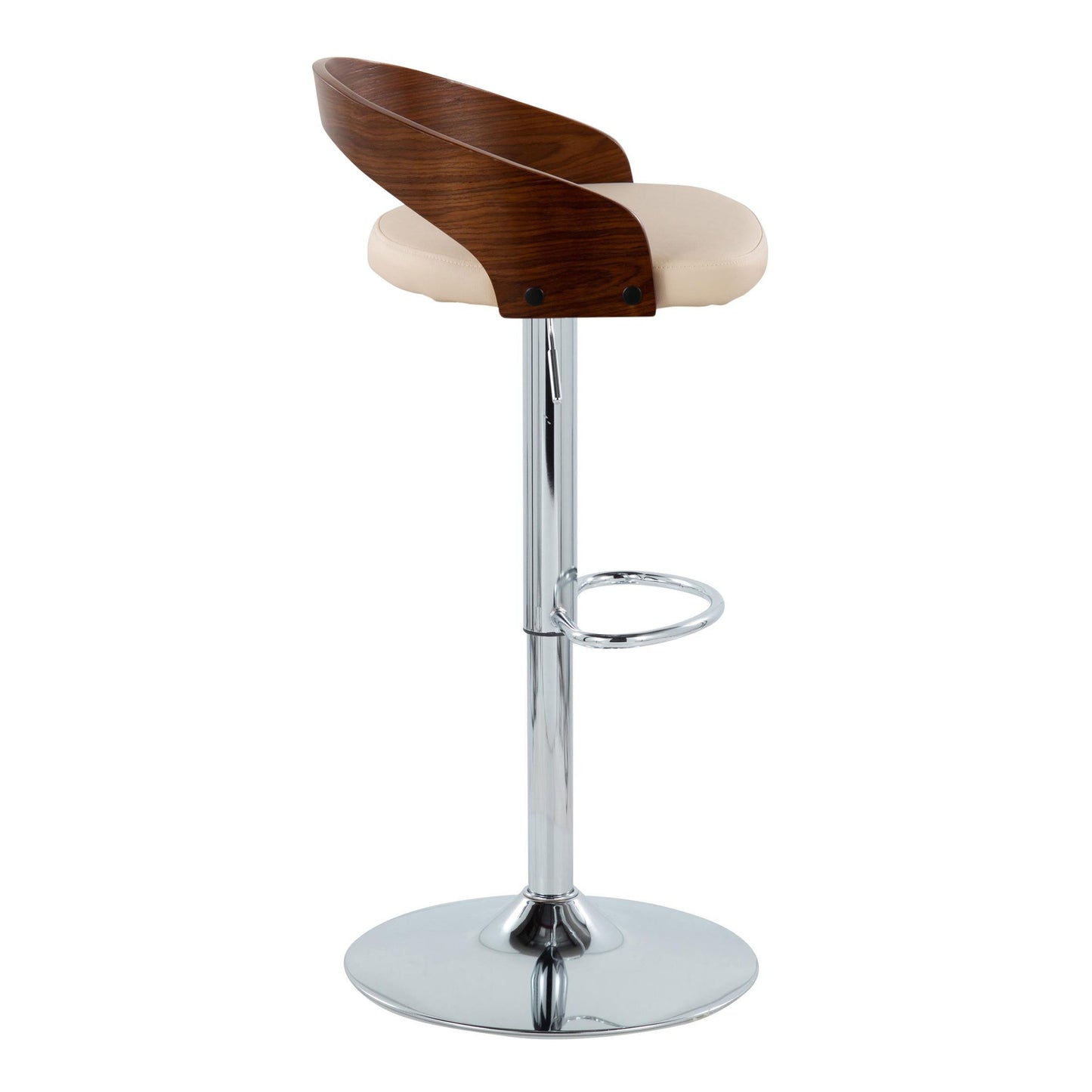 Grotto - Mid-Century Modern Adjustable Height Barstool With Swivel With Oval Footrest (Set of 2) - Chrome / Walnut / Cream
