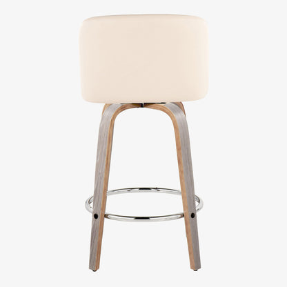 Toriano - Contemporary Fixed Height Counter Stool With Swivel With Round Footrest (Set of 2) - Light Gray / Cream