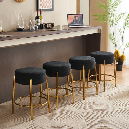 Round Bar Stools (Set of 2), Contemporary Upholstered Dining Stools For Kitchens, Coffee Shops And Bar Stores - Black / Gold