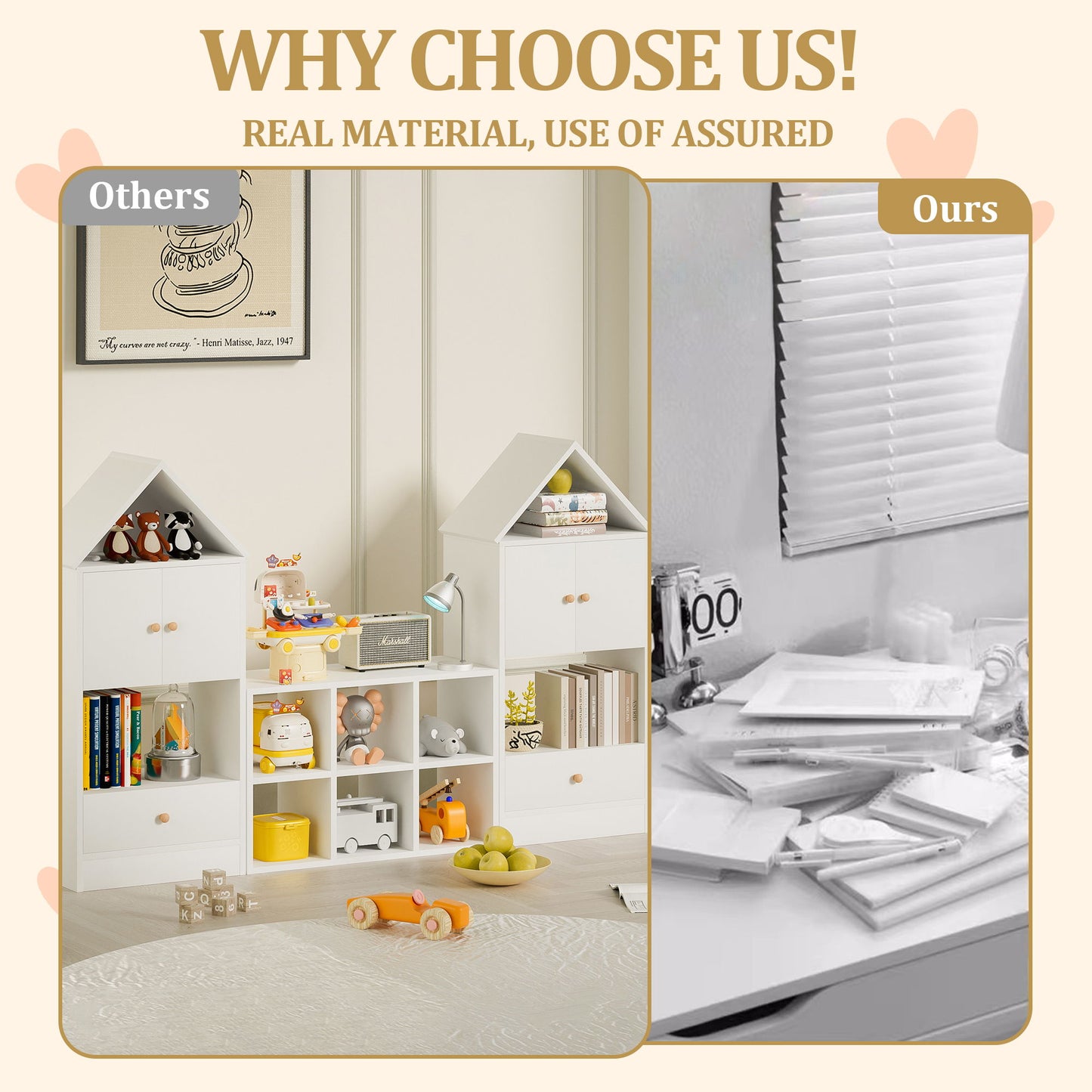 Versatile Children's Bookshelf With House-Shaped Design Multifunctional Storage - White