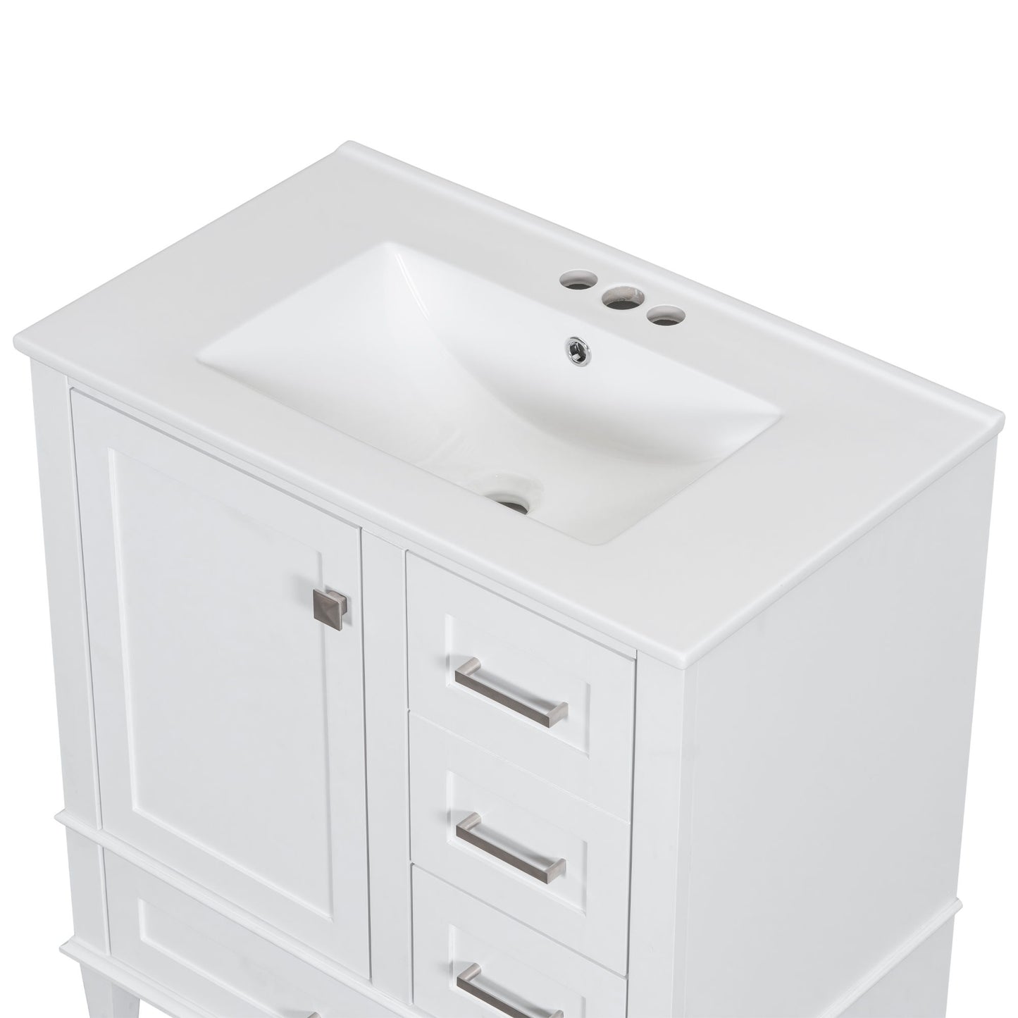 Bathroom Vanity, Modern Bathroom Cabinet With Sink Combo Set, Bathroom Storage Cabinet With A Soft Closing Door And 3 Drawers, Solid Wood Frame - White
