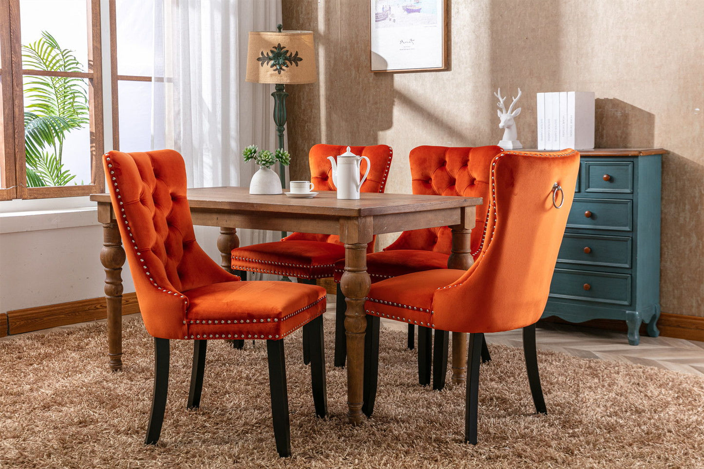 Nikki - Modern, High-End Tufted Solid Wood Contemporary Velvet Upholstered Dining Chair With Wood Legs Nailhead Trim (Set of 2) - Orange