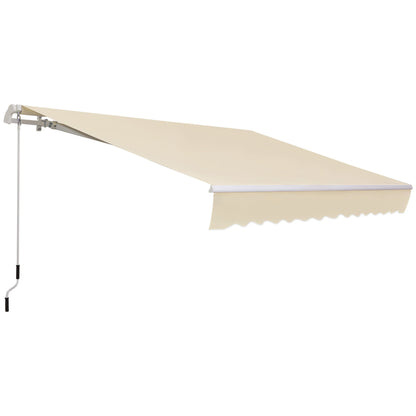 Outsunny - 12' x 8' Retractable Awning Patio Awnings Sun Shade Shelter With Manual Crank Handle, 280G / M����������� Uv & Water-Resistant Fabric And Aluminum Frame For Deck, Balcony, Yard - Cream White
