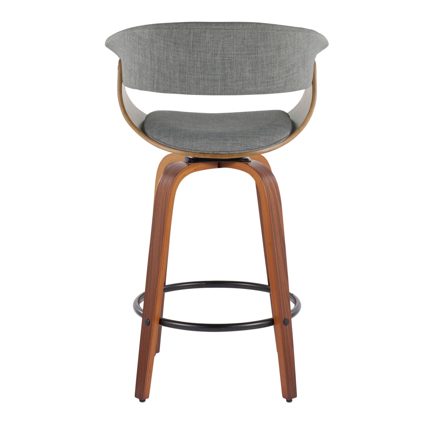 Vintage Mod - Mid-Century Modern Fixed Height Counter Stool With Swivel And Round Footrest (Set of 2) - Walnut / Light Gray