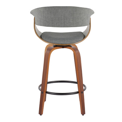 Vintage Mod - Mid-Century Modern Fixed Height Counter Stool With Swivel And Round Footrest (Set of 2) - Walnut / Light Gray