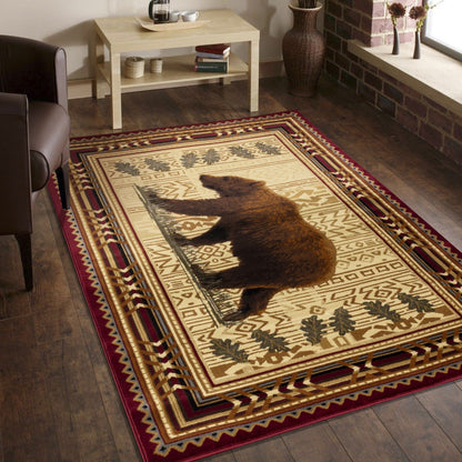 Nature's Nest - 7'10" X 10'3" Lodge Area Rug - Multi, Red