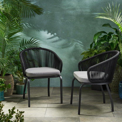 Outdoor Accent Chair With Rope Weave And Metal Frame (Set of 2) - Gray