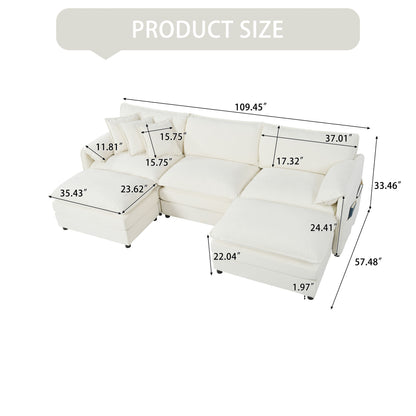 Modular Sectional Sofa, Oversized Deep Seat U Shaped Couch Set With Movable Ottomans, Chenille - Beige