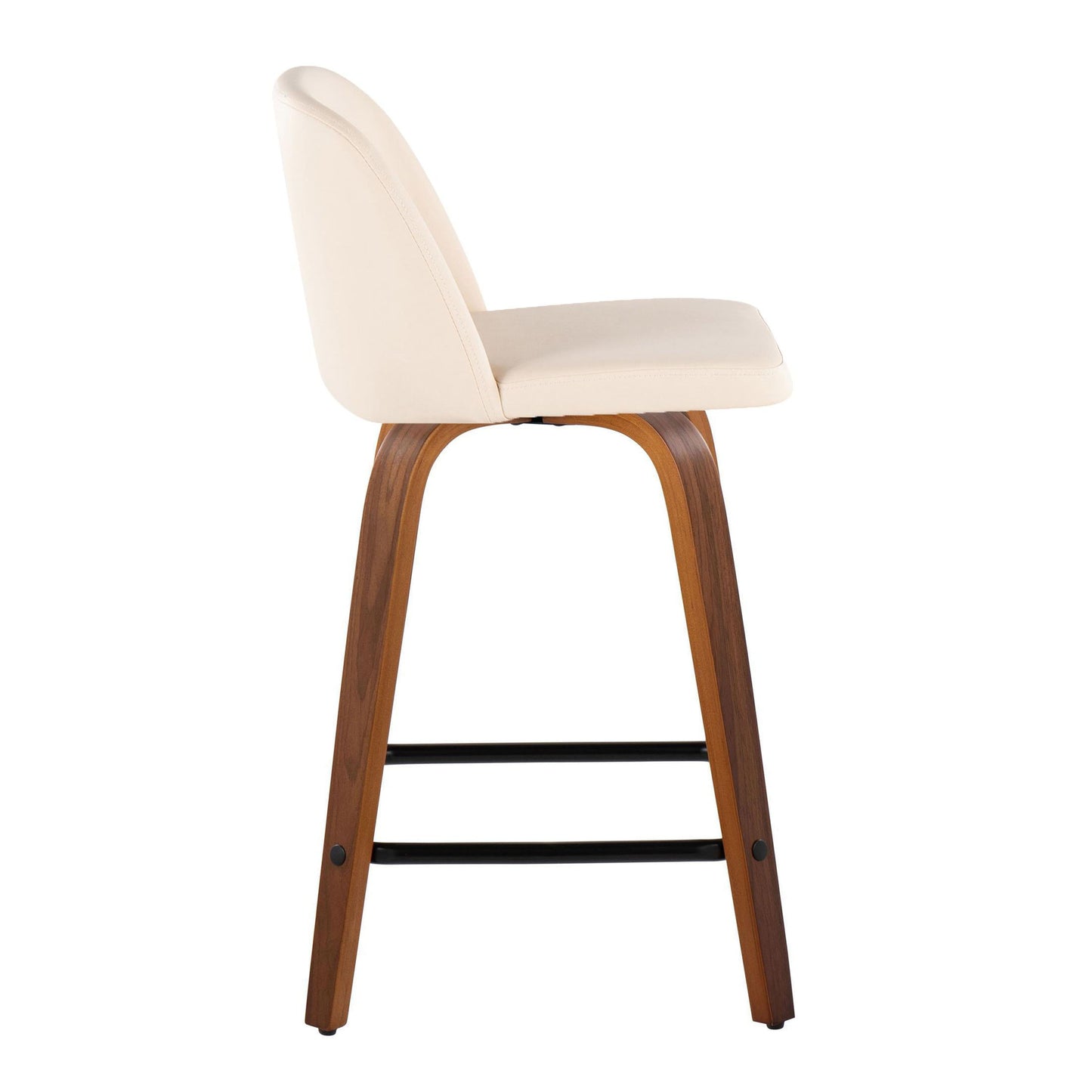 Toriano - Mid-Century Modern Fixed Height Counter Stool With Swivel With Square Footrest (Set of 2) - Walnut / Cream