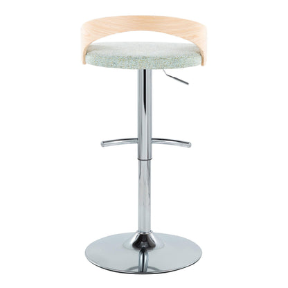 Grotto - Contemporary Adjustable Height Barstool With Swivel With Rounded T Footrest (Set of 2) - Chrome / Natural / Light Green