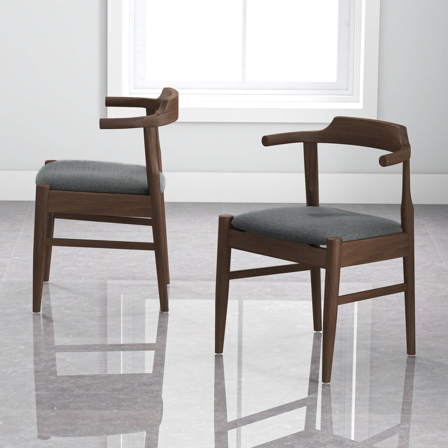 Leon - Mid-Century Modern Dining Chair (Set of 2) - Brown / Light Gray