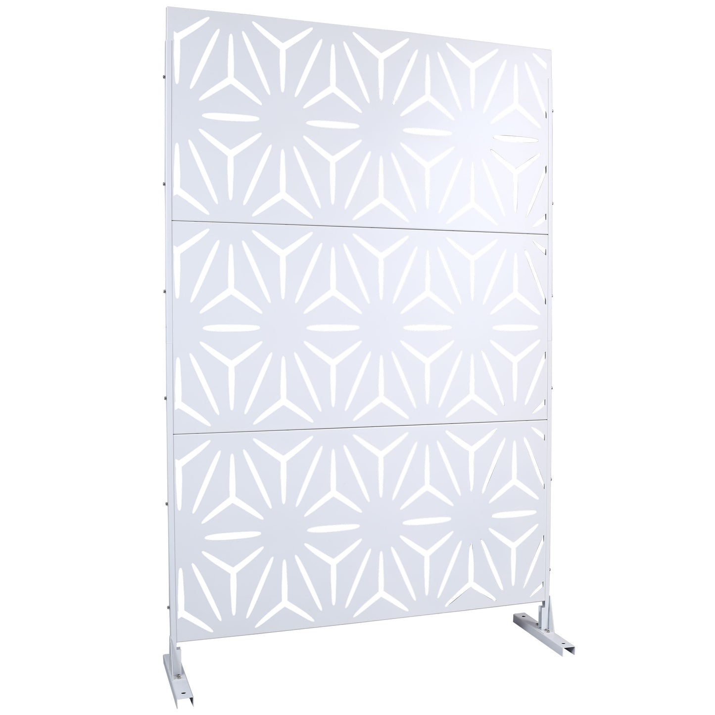 Outdoor & Indoor Metal Privacy Screen, Freestanding Decorative Panels For Deck, Balcony, Patio, Lawn, And Garden - White