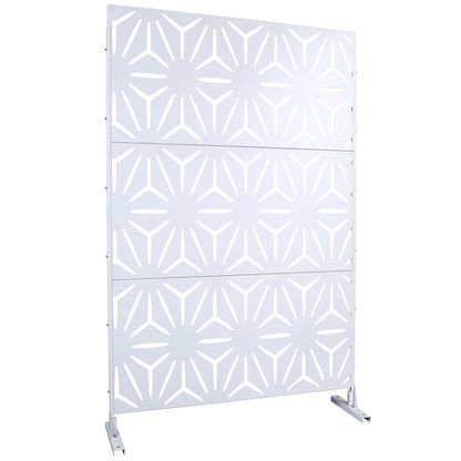 Outdoor & Indoor Metal Privacy Screen, Freestanding Decorative Panels For Deck, Balcony, Patio, Lawn, And Garden - White