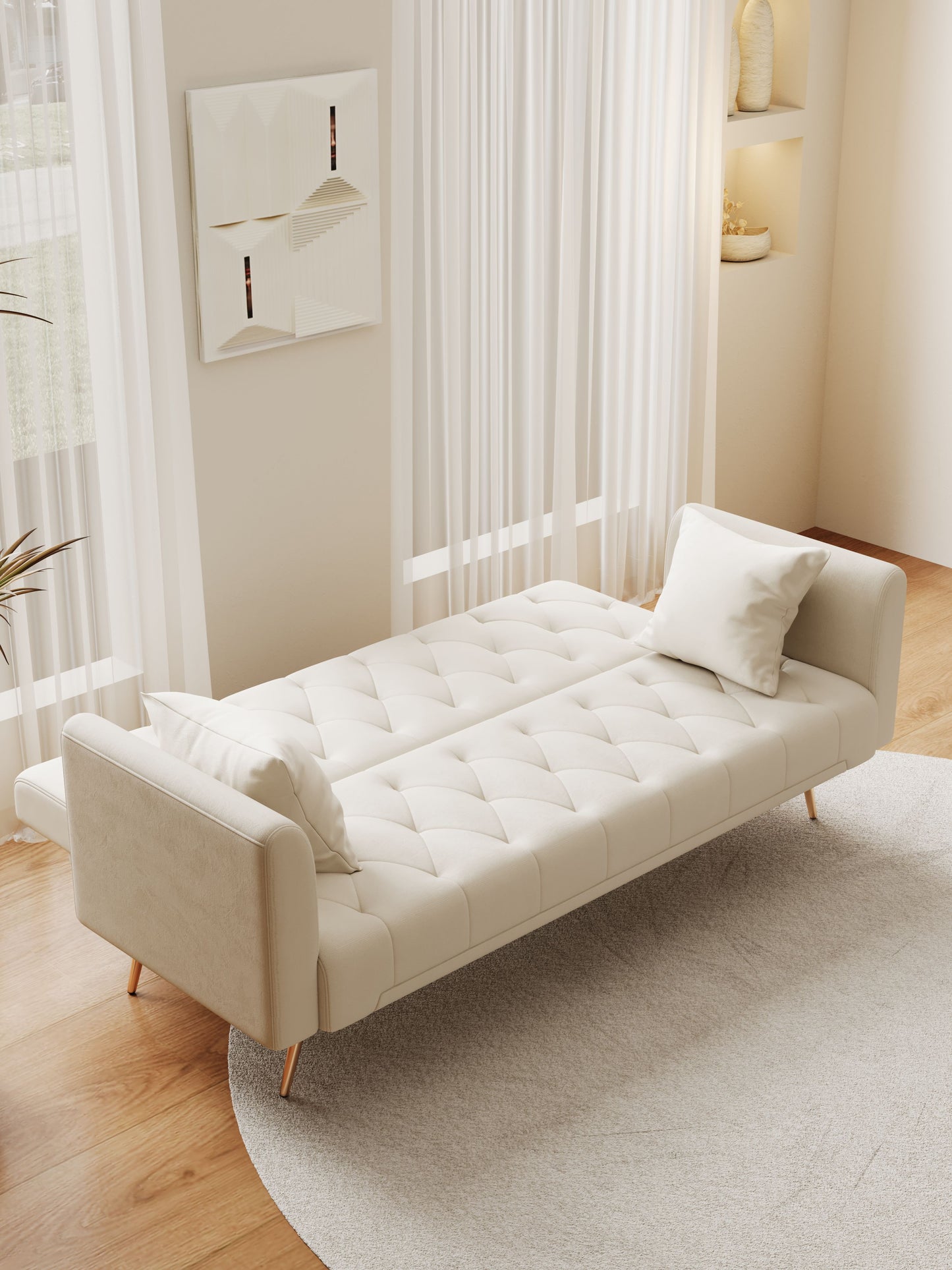 Convertible Double Folding Living Room Sofa Bed - Beige