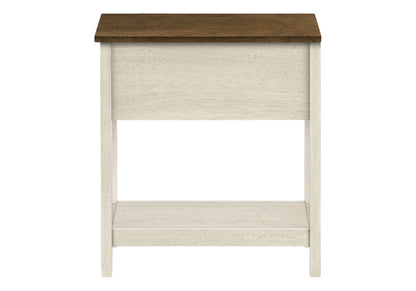 Accent End Table, 2 Tier, Narrow, Lamp, Storage Drawer, Transitional - White