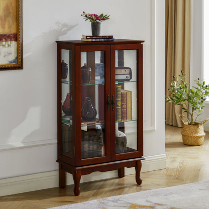 Curio Cabinet Lighted Curio Diapaly Cabinet With Adjustable Shelves And Mirrored Back Panel, Tempered Glass Doors 3 Tier, (E26 Light Bulb Not Included) - Cherry