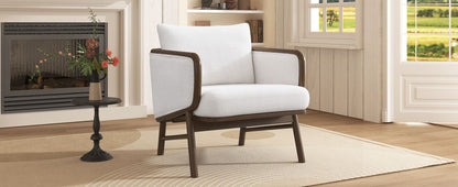 Sherpa Fabric Accent Chair, Upholstered Armchair With Solid Wood Frame, Comfortable Contemporary Lounge Chair For Living Room - White