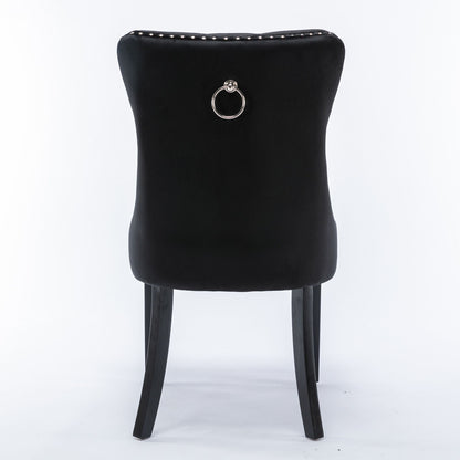 Nikki - Modern, High-End Tufted Solid Wood Contemporary Velvet Upholstered Dining Chair With Wood Legs Nailhead Trim (Set of 2) - Black