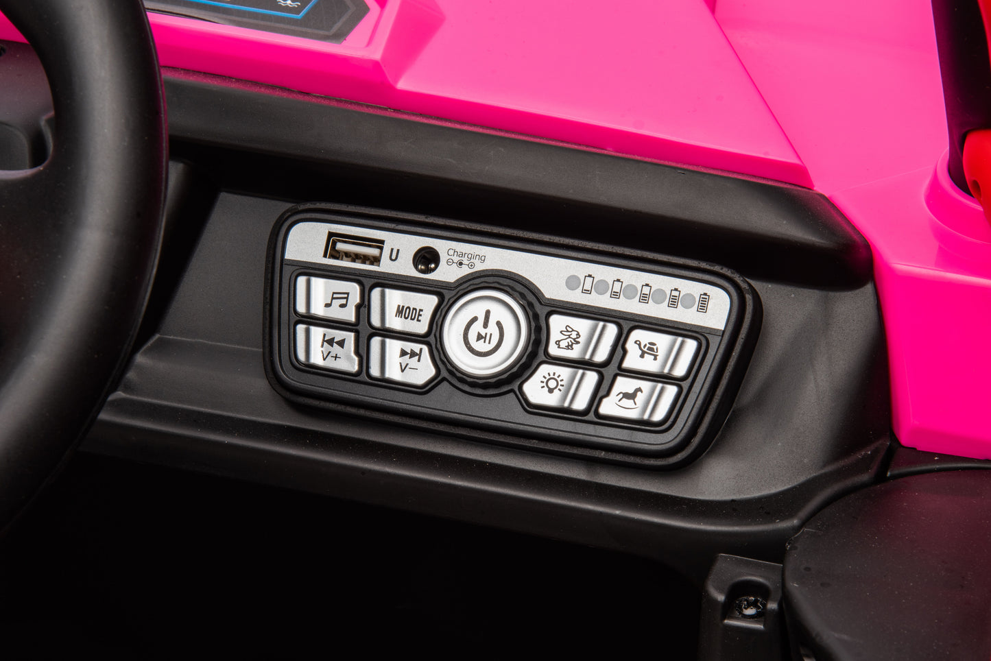 12V7A*1 30W*4 Four-Wheel Drive Leather Seat One Button Start, Forward And Backward, High And Low Speed, Music, Front Light, Power Display, Two Doors Can Open, 2.4G R / C, Seat Belt Four Wheel Absorber - Pink