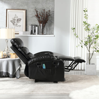 Large Size Electric Power Lift Recliner Chair Sofa, 8 Point Vibration Massage And Lumber Heat, Remote Control, Side Pockets And Cup Holders - Black