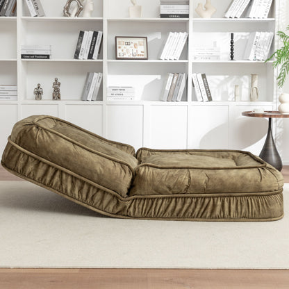 Upholstered Human Dog Bed And Pets Bean Bag Floor Sofa With Massage Pillow, 5 Adjustable Positions & 2 Soft Pillows Velvet With Foam And Iron Plastic Frame - Green