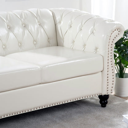 84.65" Rolled Arm Chesterfield 3 Seater Sofa - White