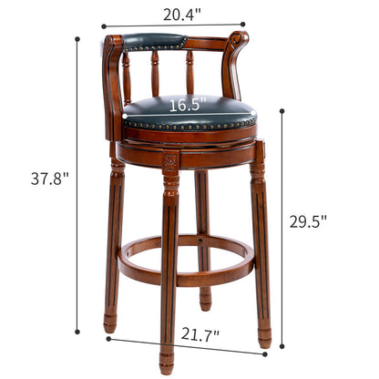 Bar Stools Seat Height 29.5'' Leather Wooden Bar Stools - Dark Blue