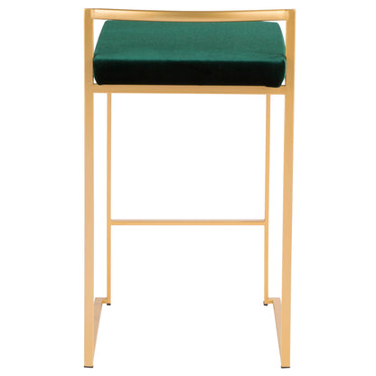 Fuji - Contemporary / Glam Stackable Counter Stool (Set of 2) - Gold / Green