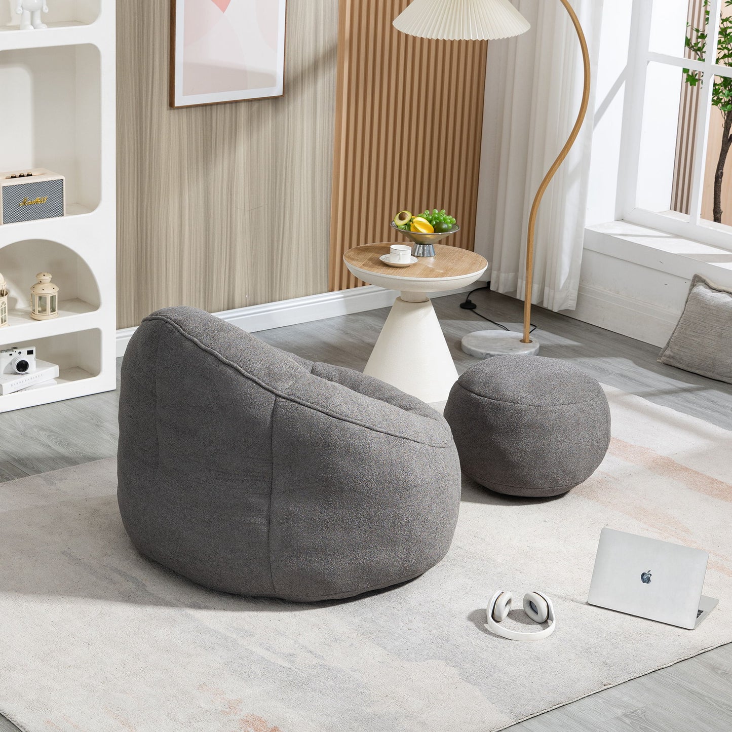 Bedding Bean Bag Sofa Chair High Pressure Foam Bean Bag Chair Adult Material With Padded Foam Padding Compressed Bean Bag With Footrest - Gray