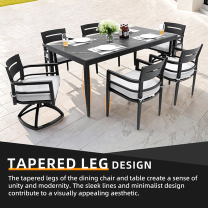 7 Pieces Modern Outdoor Patio Dining Set, Rectangular Table, 4 Chairs & 2 Swivel Rockers, Sunbrella Cushions - Ember Black