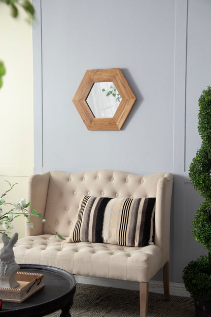 Hexagon Mirror With Natural Wood Frame, Wall Decor For Living Room Bathroom Hallway - Natural
