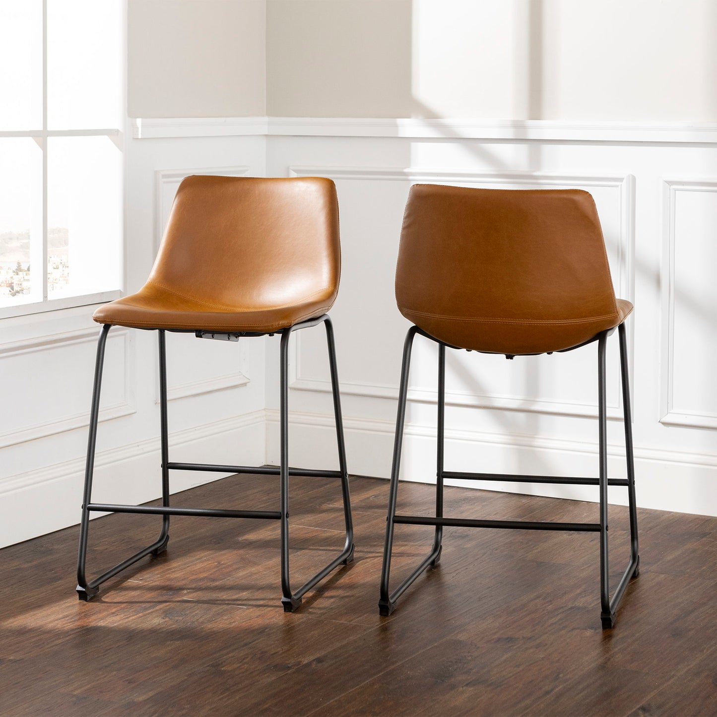 Industrial Faux Leather Counter Stools (Set of 2) - Gray