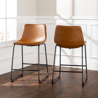 Industrial Faux Leather Counter Stools (Set of 2) - Gray