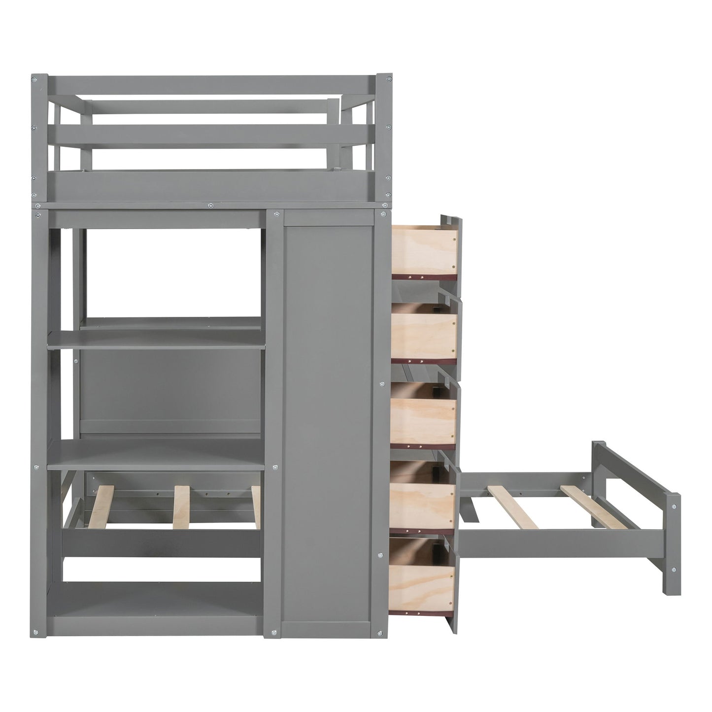 Twin Over Twin Bunk Bed With LED Light And USB Ports - Gray