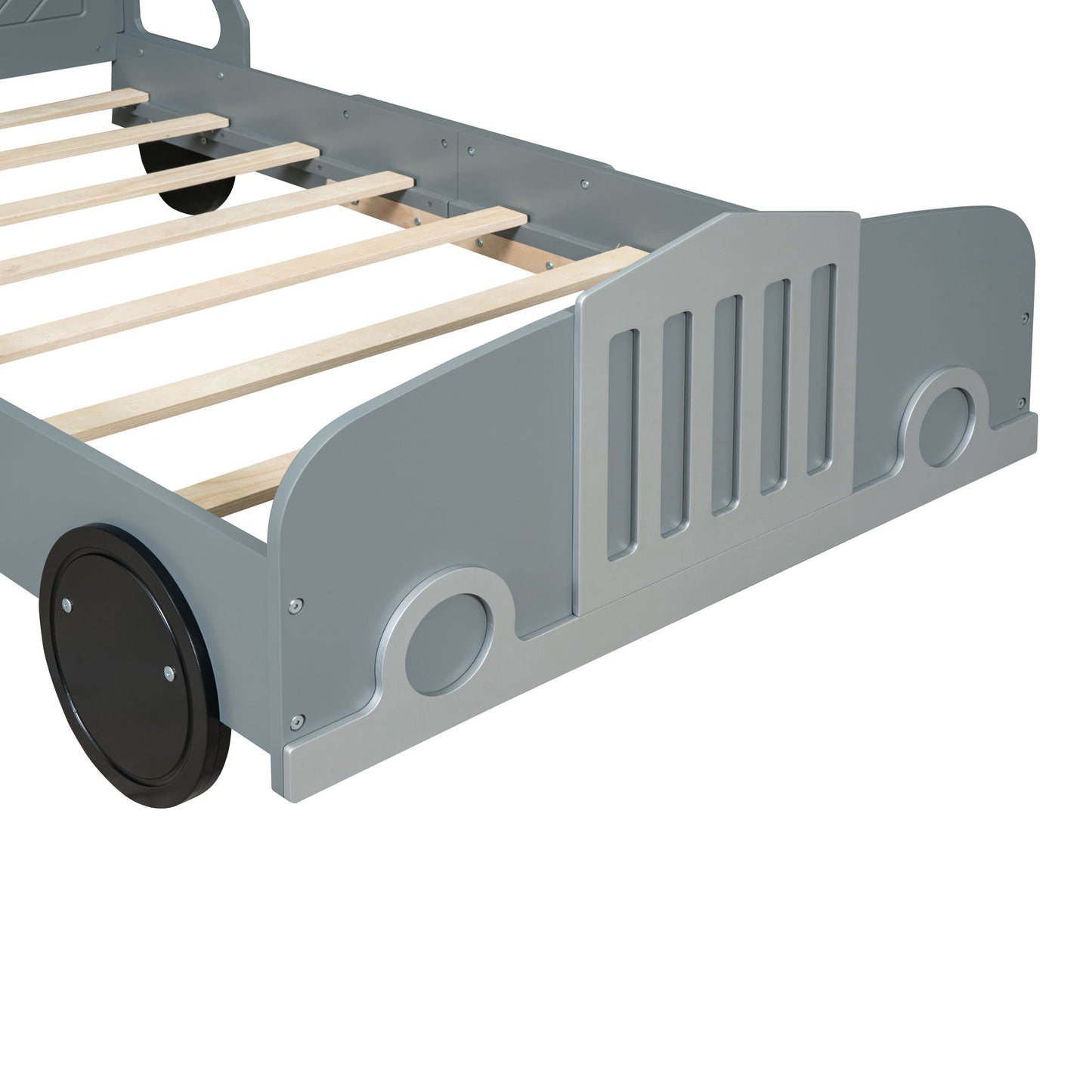 Twin Size Car Shaped Platform Bed With Wheels - Gray