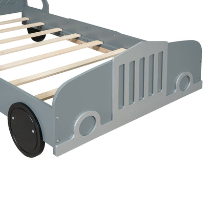 Twin Size Car Shaped Platform Bed With Wheels - Gray