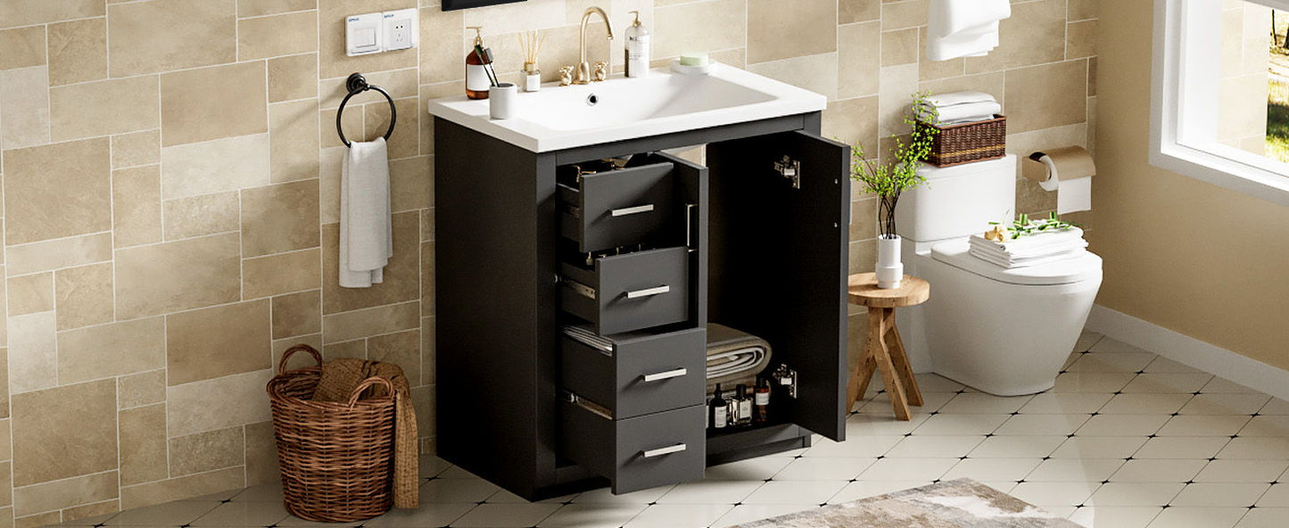 Bathroom Vanity With Ceramic Sink Combo, Frame Bathroom Storage Cabinet, Freestanding Vanity Set With 3 Drawers & Soft Closing Doors - Black