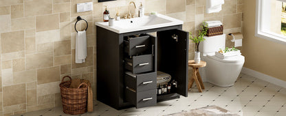 Bathroom Vanity With Ceramic Sink Combo, Frame Bathroom Storage Cabinet, Freestanding Vanity Set With 3 Drawers & Soft Closing Doors - Black