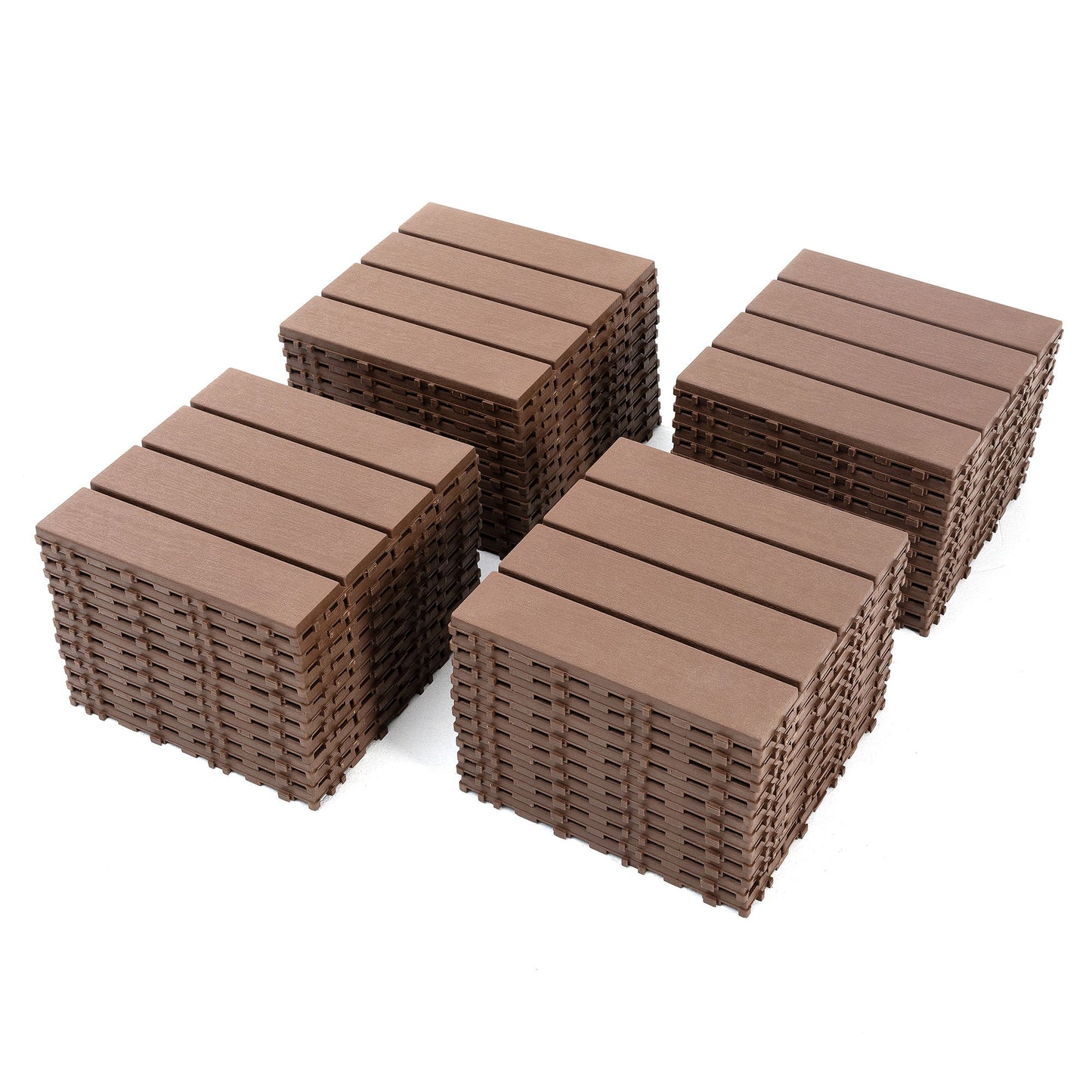 Interlocking Deck Tiles, 44 Pack Patio Deck Tiles, XSquare Waterproof Outdoor All Weather Use, Outdoor And Indoor Patio Decking Tiles For Poolside Balcony Backyard - Brown