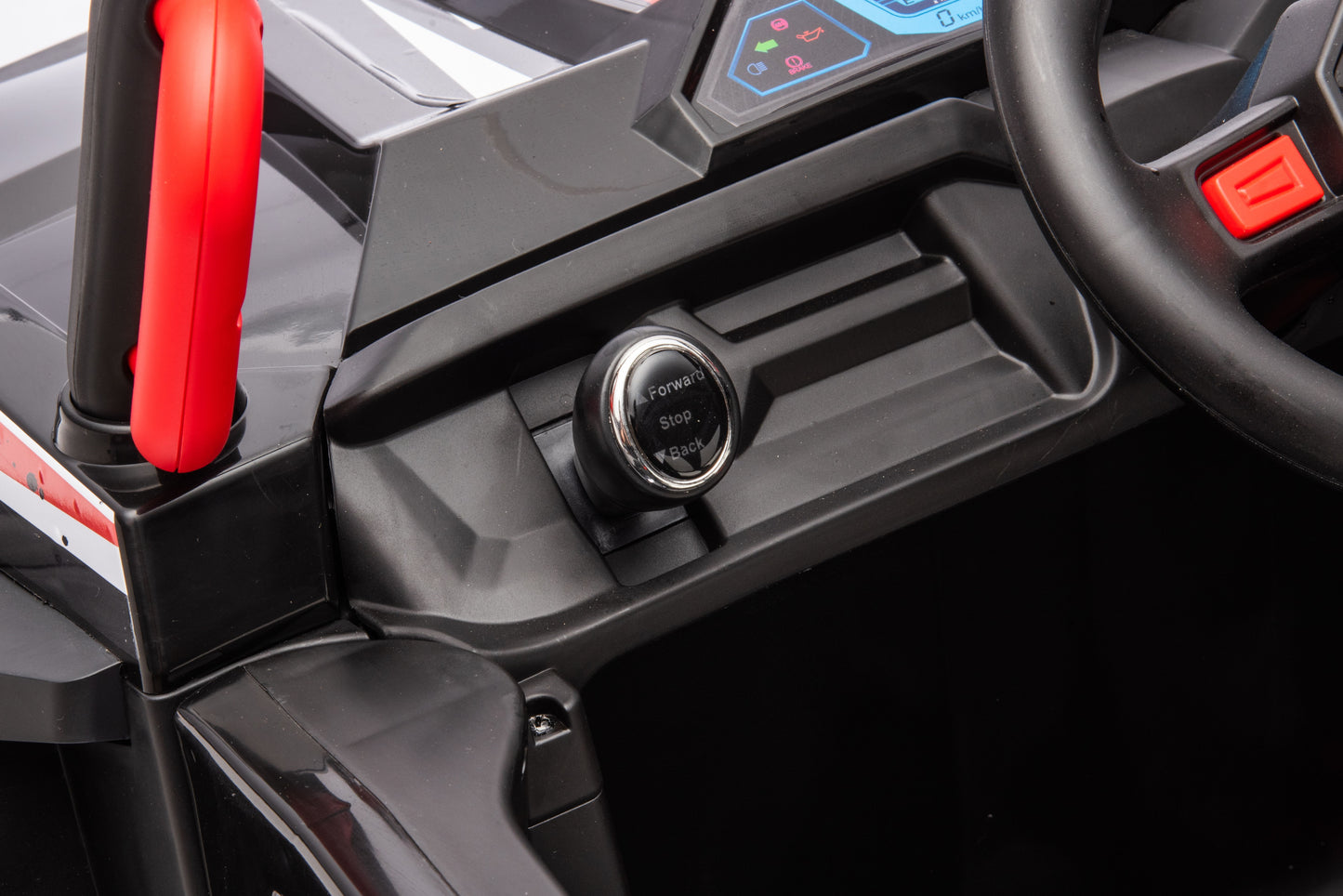 12V7A*2 30W*4 Four-Wheel Drive Leather Seat One Button Start, Forward And Backward, High And Low Speed, Music, Front Light, Power Display, Two Doors Can Open, 2.4G R / C, Seat Belt Four Wheel Absorber - Black